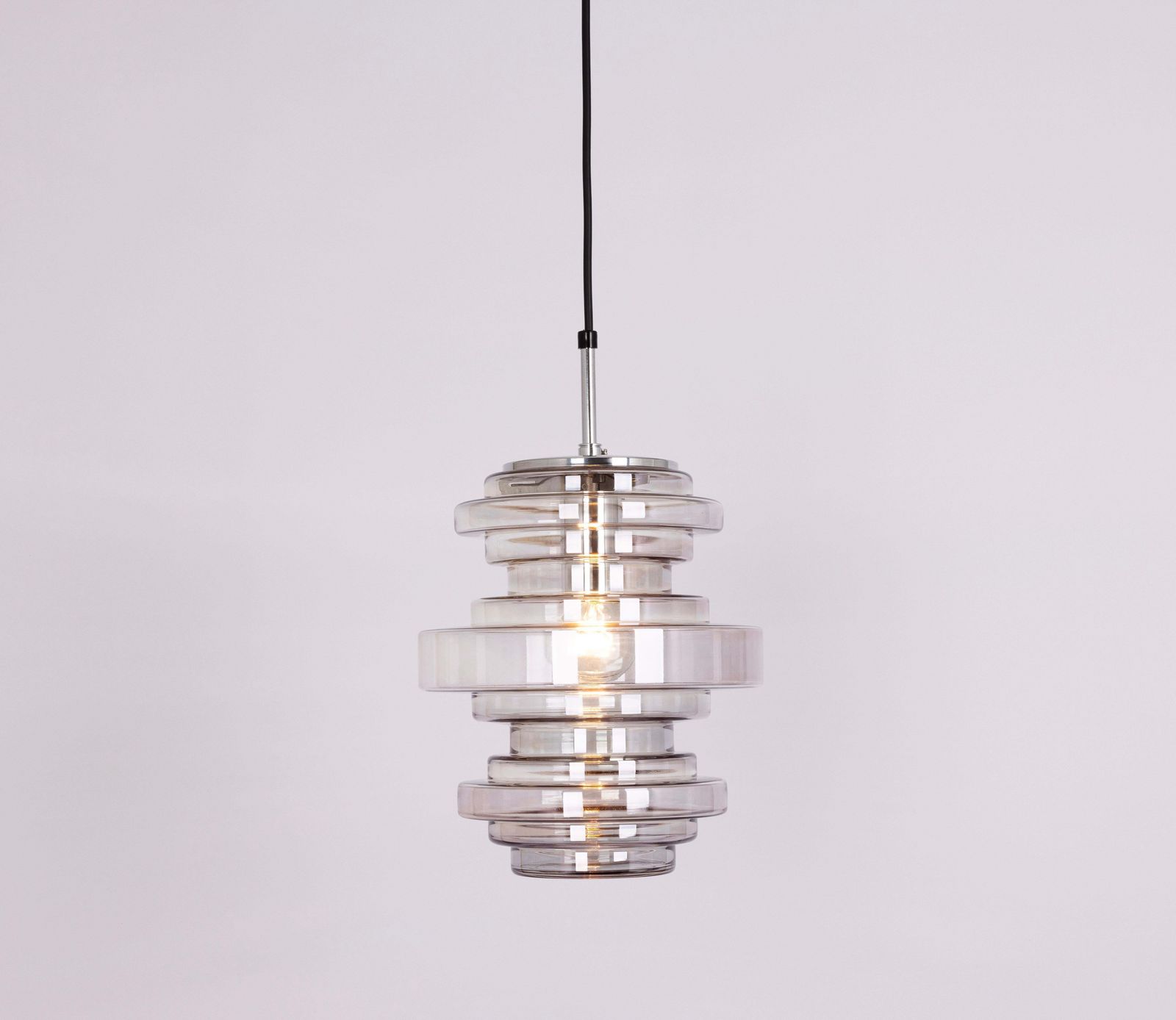 photo furniture 1 Of 2 Rare Limburg Smoked Glass Pendant Lamps, Germany, 1970s