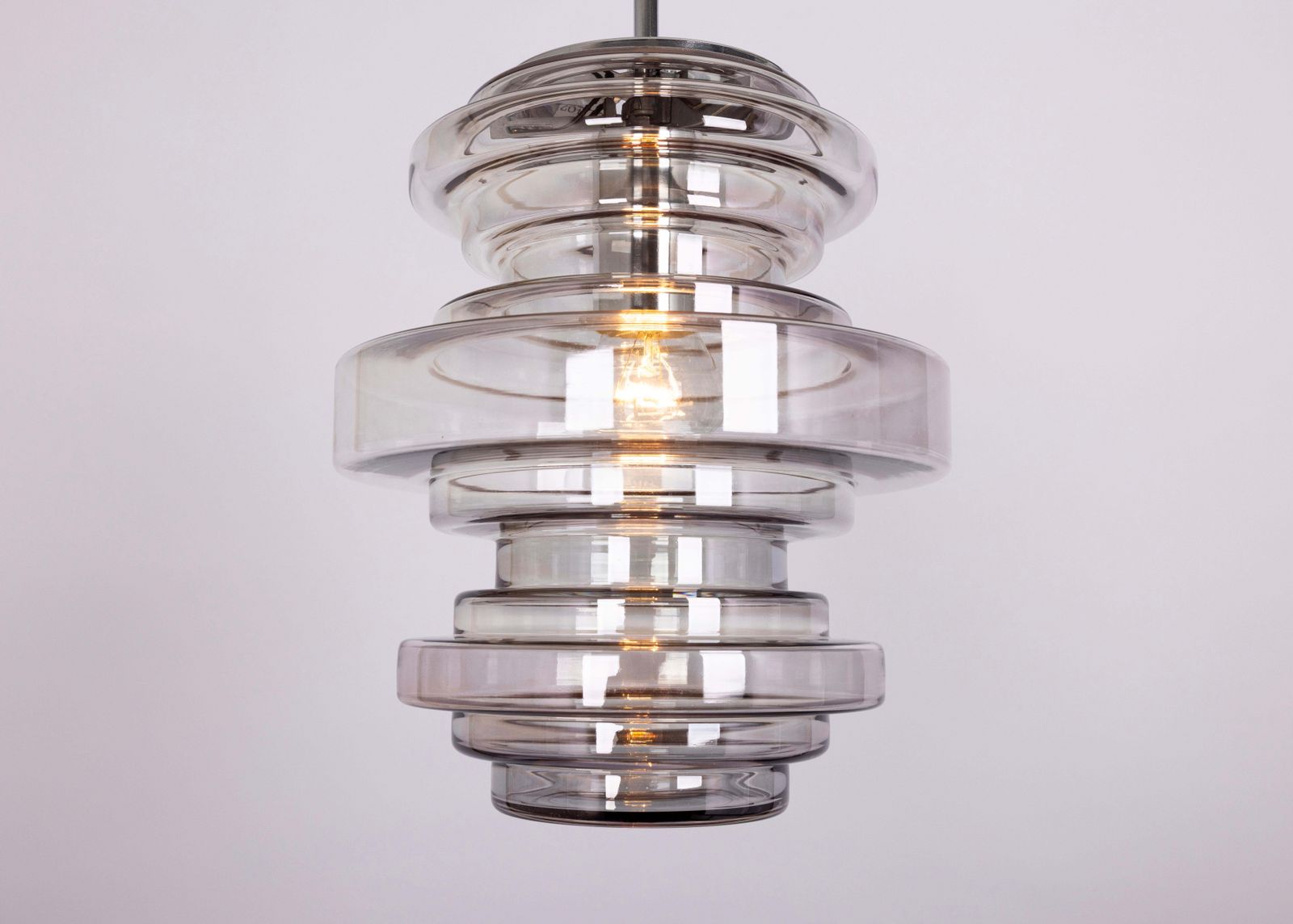 Lighting 1 Of 2 Rare Limburg Smoked Glass Pendant Lamps, Germany, 1970s photo