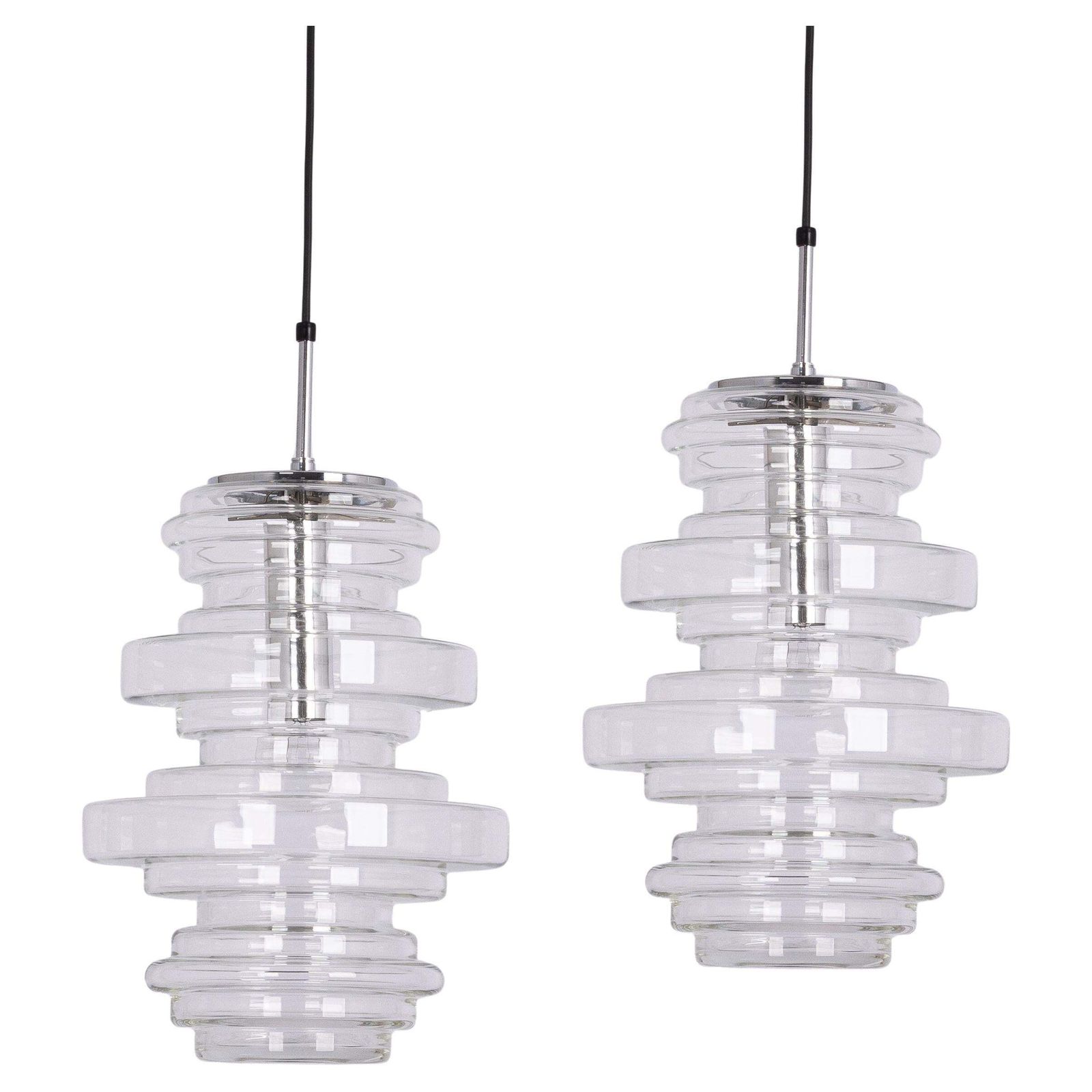 1 Of 2 Rare Large Limburg Clear Glass Pendant Lamps, Germany, 1970s