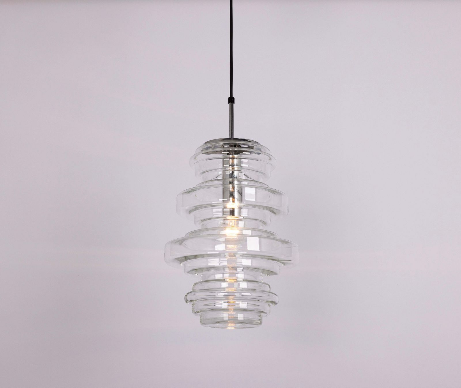 1 Of 2 Rare Large Limburg Clear Glass Pendant Lamps, Germany, 1970s photo for sale
