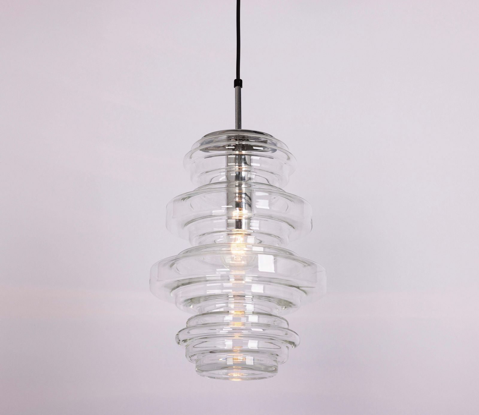 1 Of 2 Rare Large Limburg Clear Glass Pendant Lamps, Germany, 1970s photo Lighting
