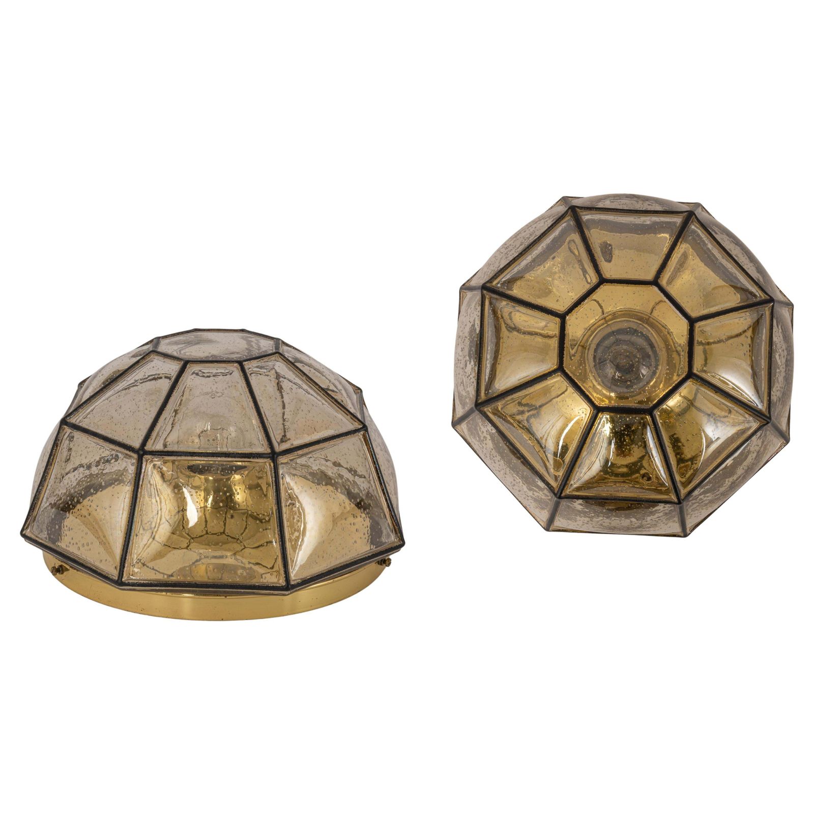 1 Of 3 Iron And Clear Glass Flushmount By Limburg, Germany, 1960s