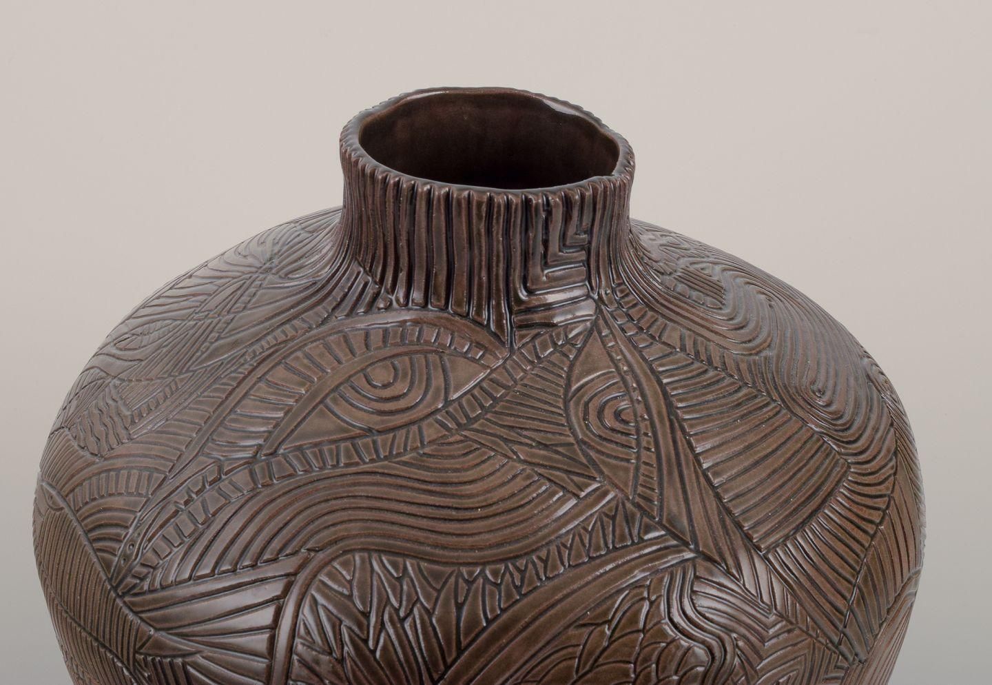 Christina Muff, Contemporary Danish Artist. Unique Stoneware Vase With Carvings. photo 1940.0