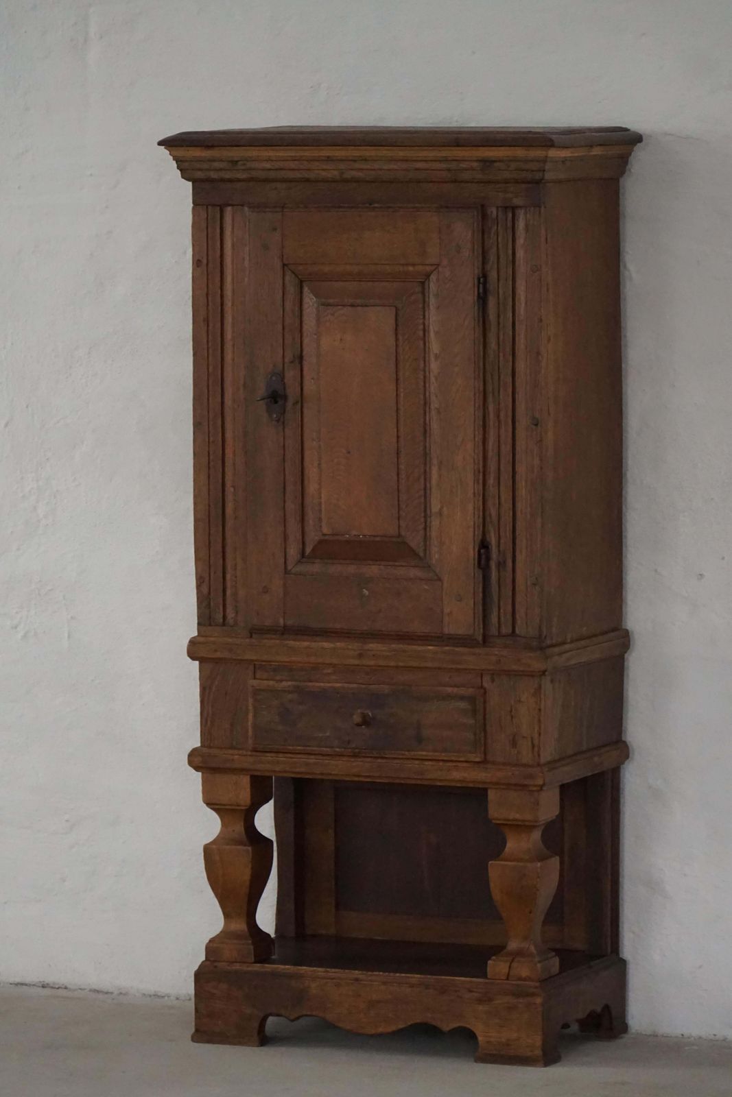 Mid 19th Century, Rustic French Solid Oak Cabinet With Paneled Door, Baroque photo buy