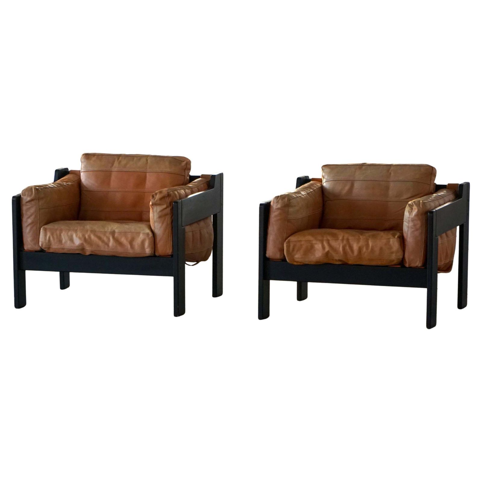 Pair Of Rud Thygesen & Johnny Sørensen Easy Chairs In Wood And Leather, 1970s