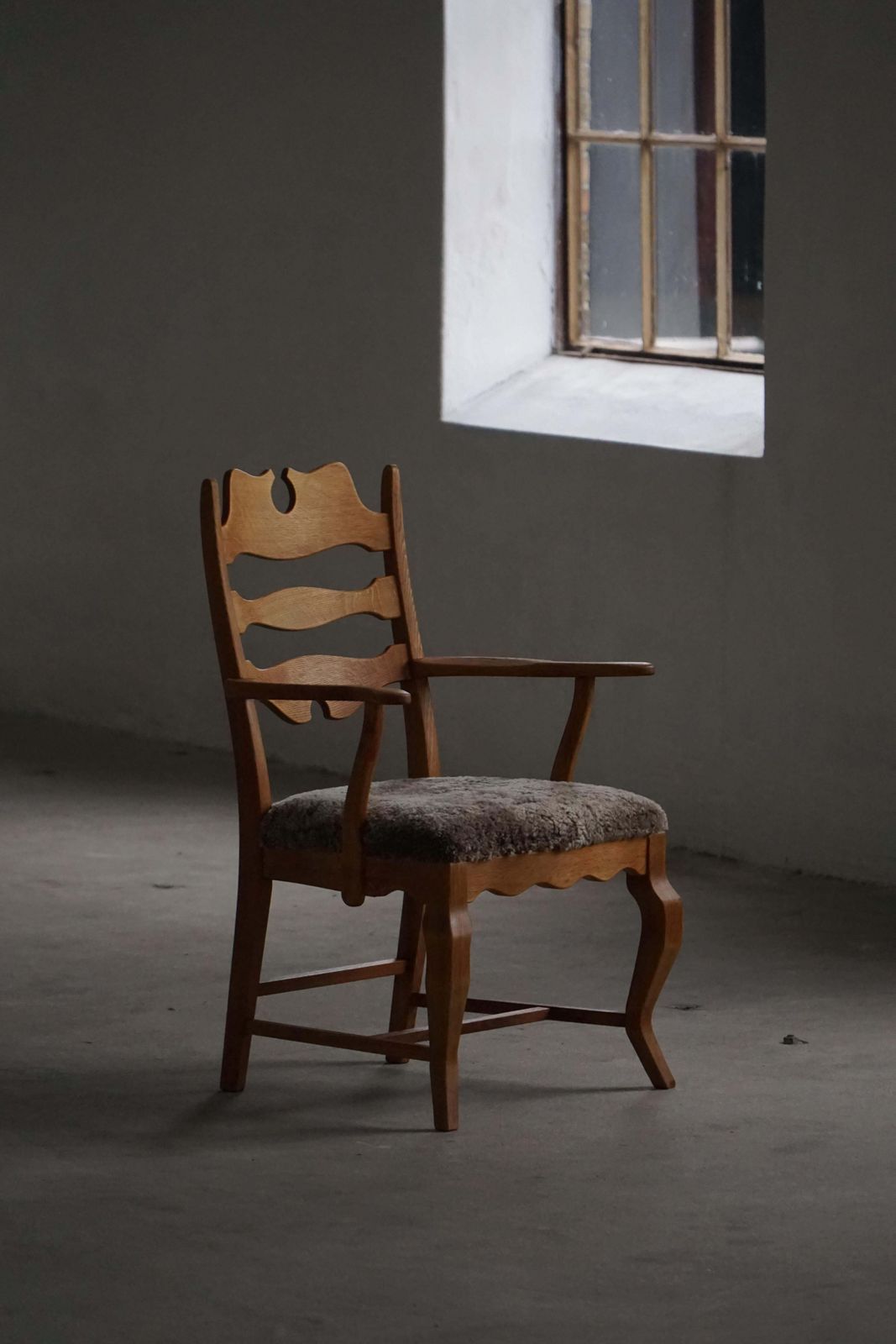 Mid 20th Century, Razorblade Armchair By Henning Kjærnulf, Oak & Lambswool, 1960 photo furniture
