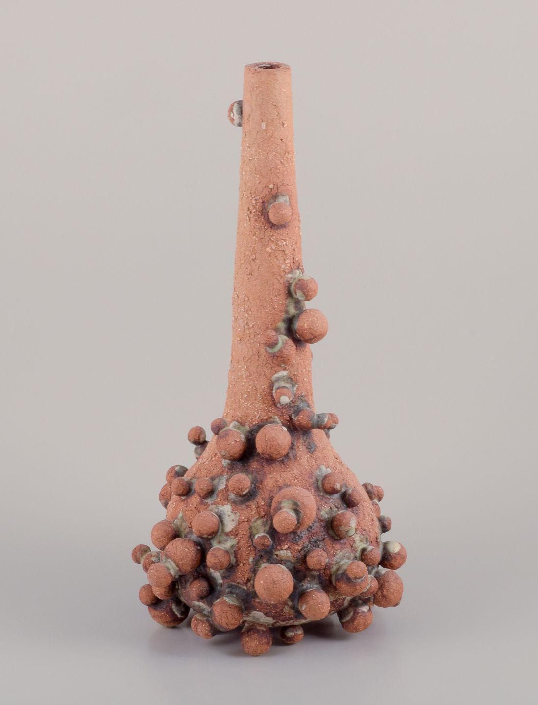 Christina Muff, Contemporary Danish Artist. Tall Vessel Covered In Clay Balls. photo vinterior