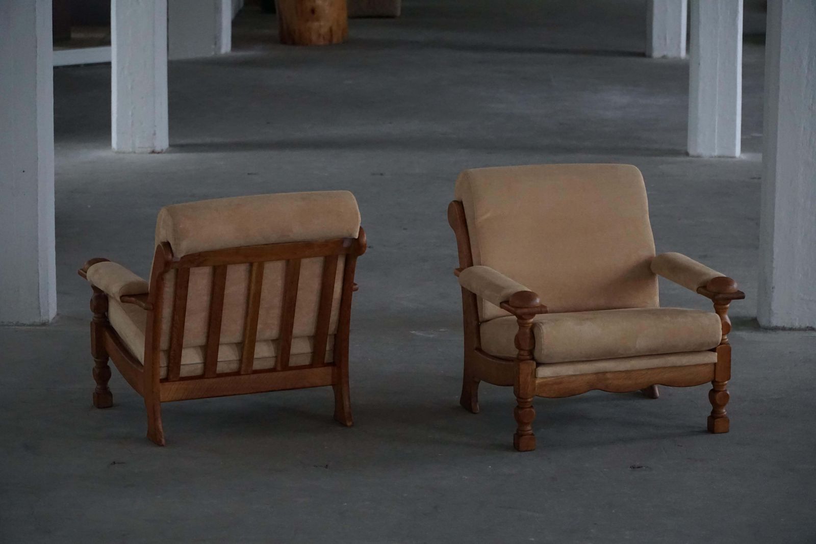 Mid 20th Century, Pair Of Armhairs By Henning Kjærnulf, Oak & Alcantara, 1960s photo furniture