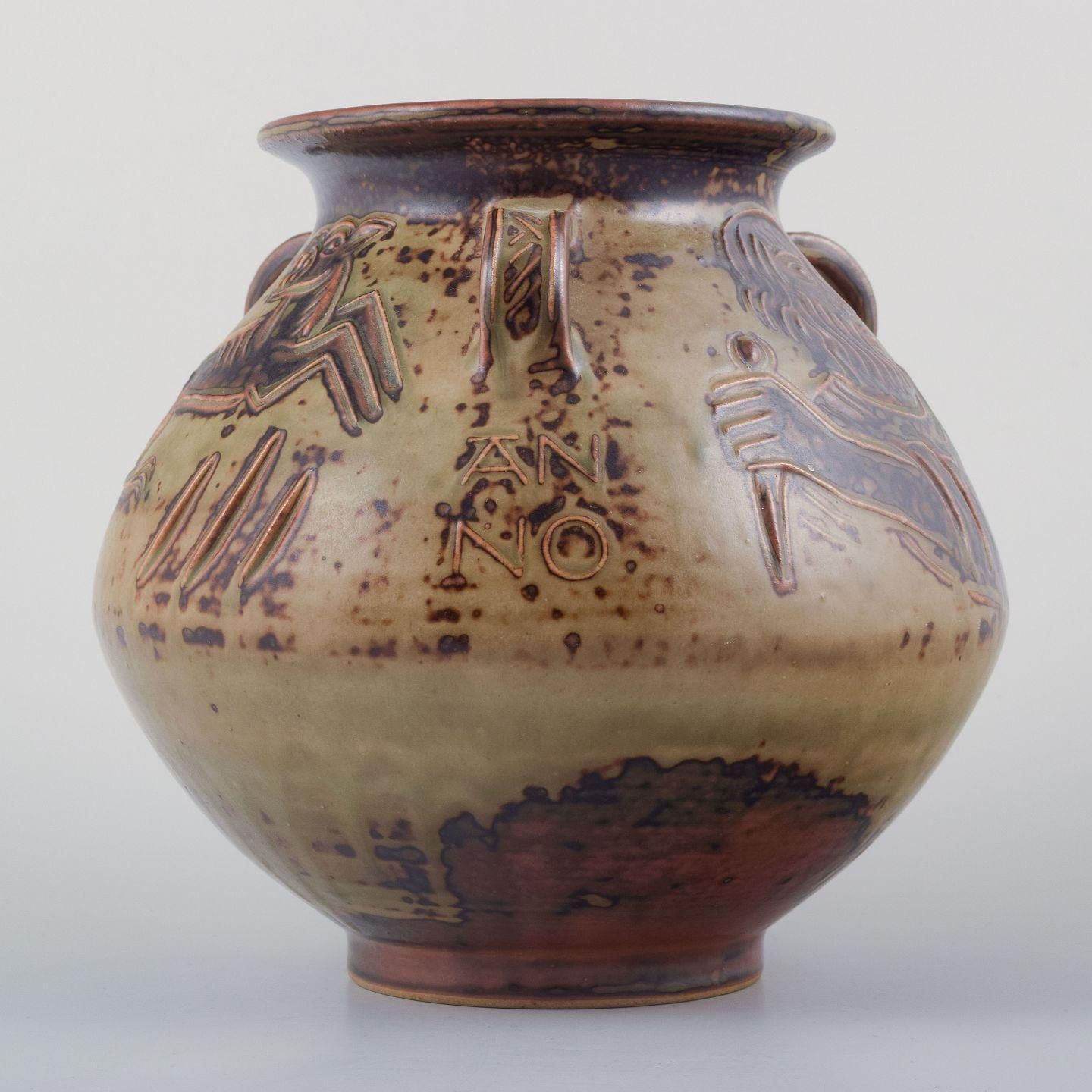 Jais Nielsen, Royal Copenhagen. Ceramic Vase In Sung Glaze With Religious Motif photo 1372.0