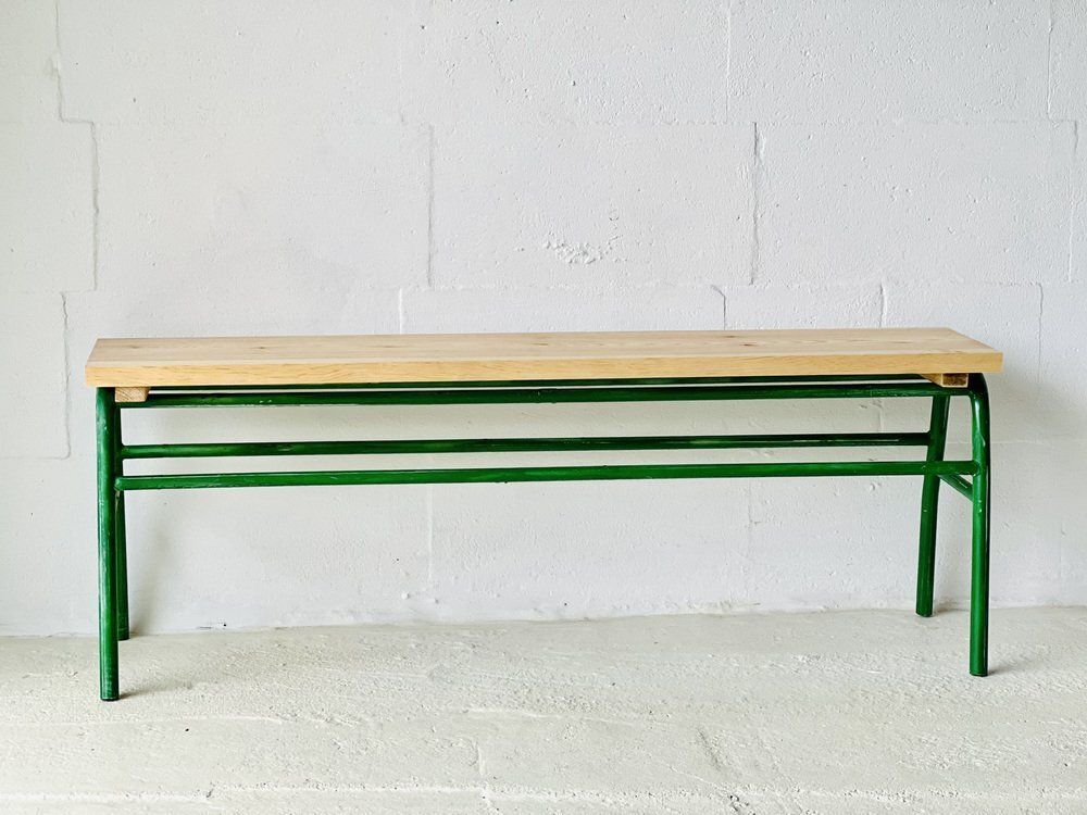 Industrial Metal & Spruce Bench, 1970s photo Furniture