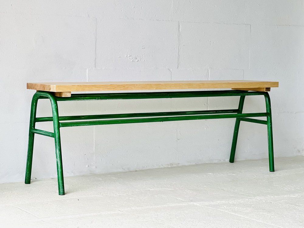 Industrial Metal & Spruce Bench, 1970s photo vinterior
