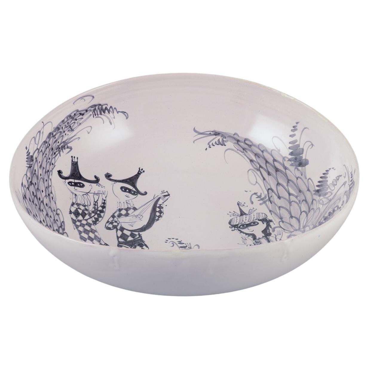 Bjørn Wiinblad. Large, Early Earthenware Bowl. Motif Of Harlequins And Princess.