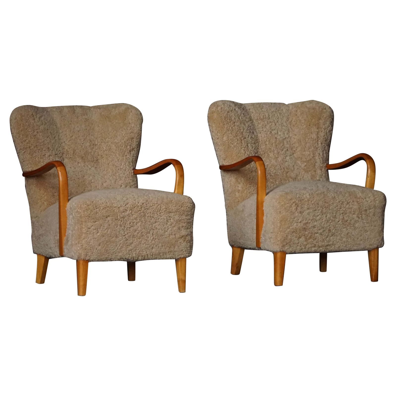Mid Century Modern, Pair Of Swedish Lounge Chairs In Birch & Lambswool, 1960s