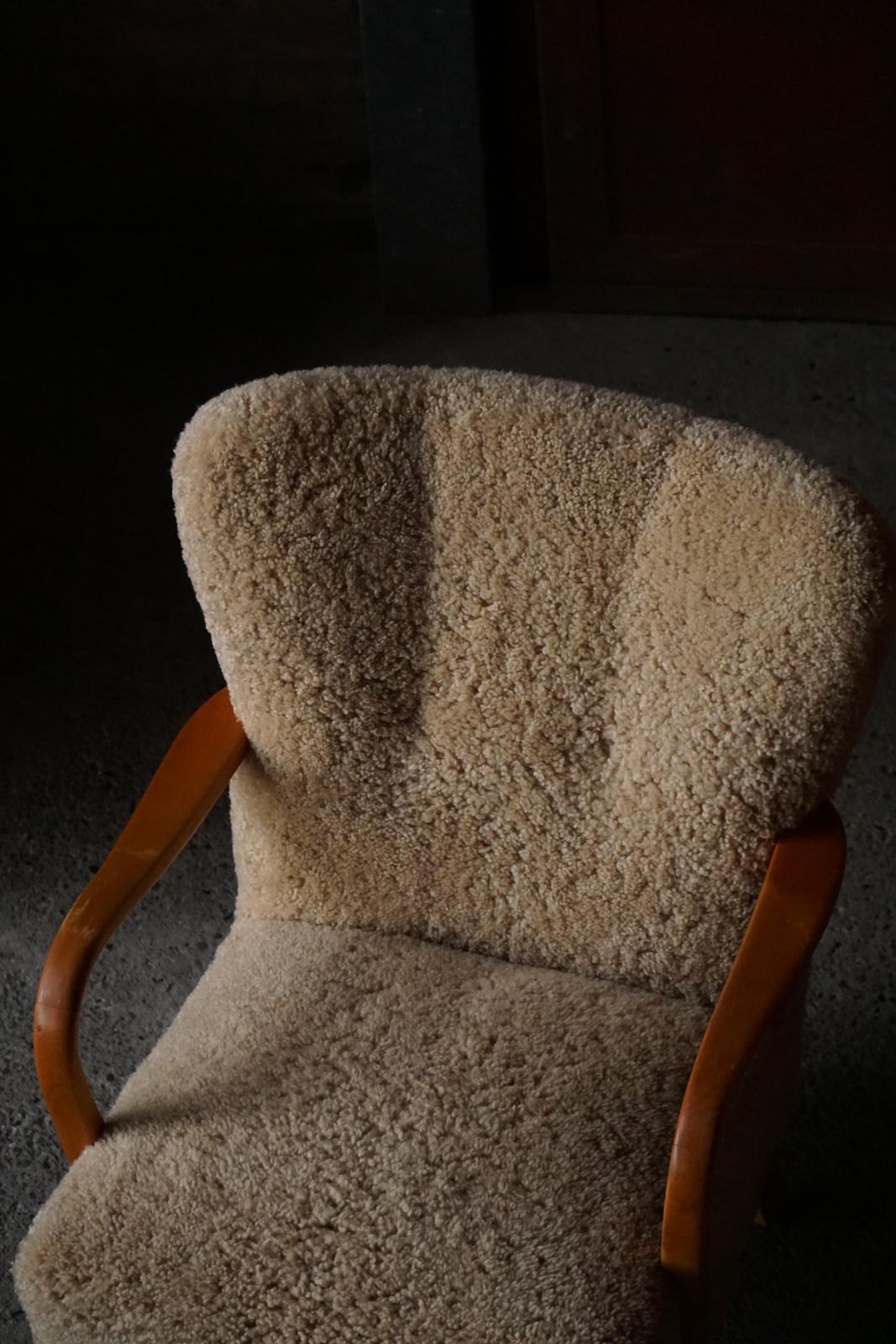 photo for sale Mid Century Modern, Pair Of Swedish Lounge Chairs In Birch & Lambswool, 1960s