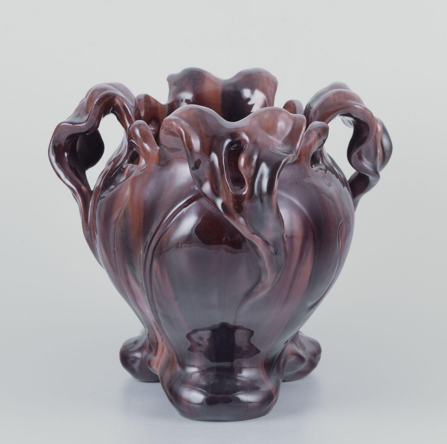 Jérôme Massier For Vallauris. Large Art Nouveau Jardiniere In Earthenware photo 791.0