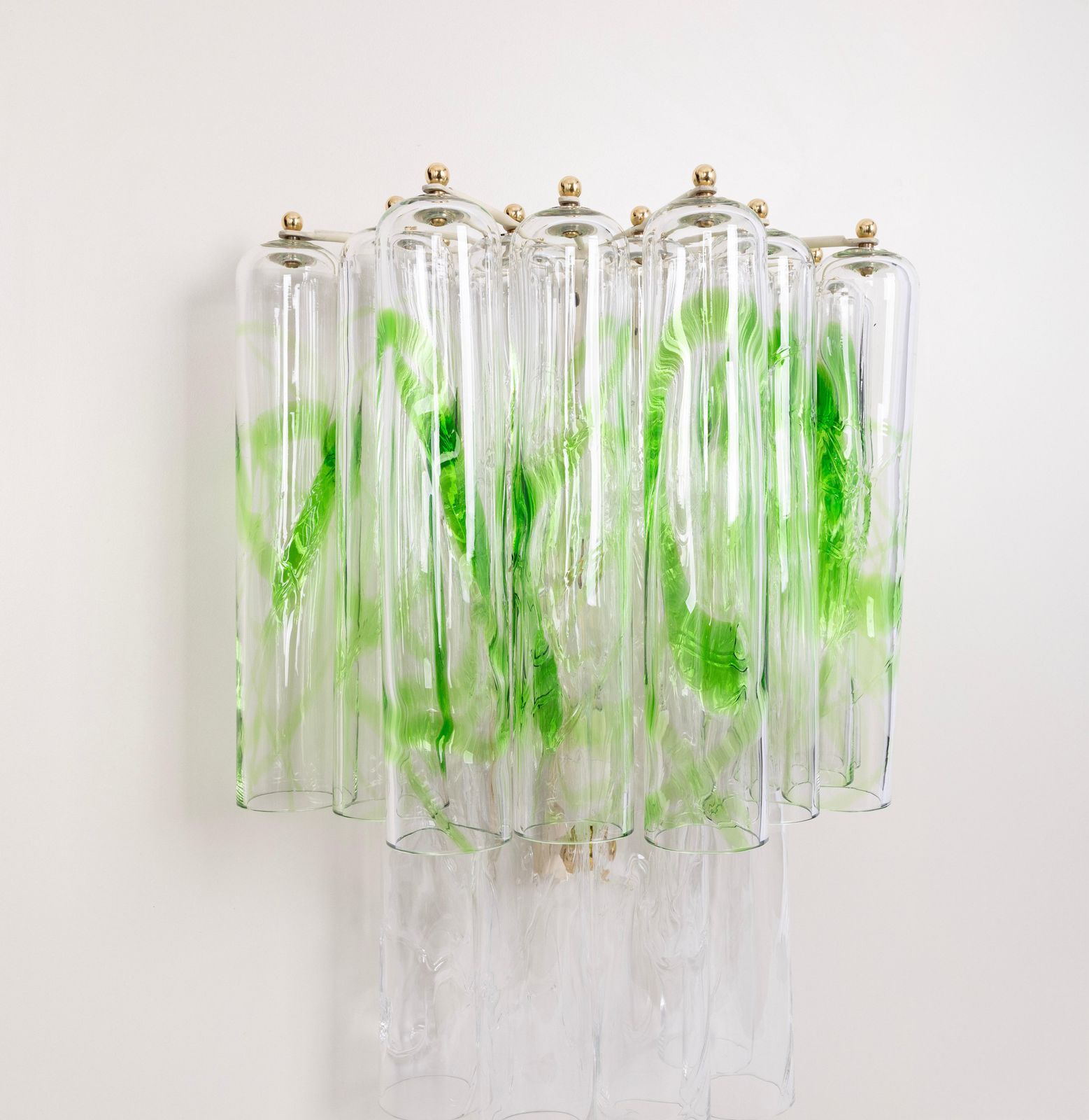 Lighting Pair Of Large Green Murano Glass Wall Lamps By Mazzega, Italy, 1970s photo