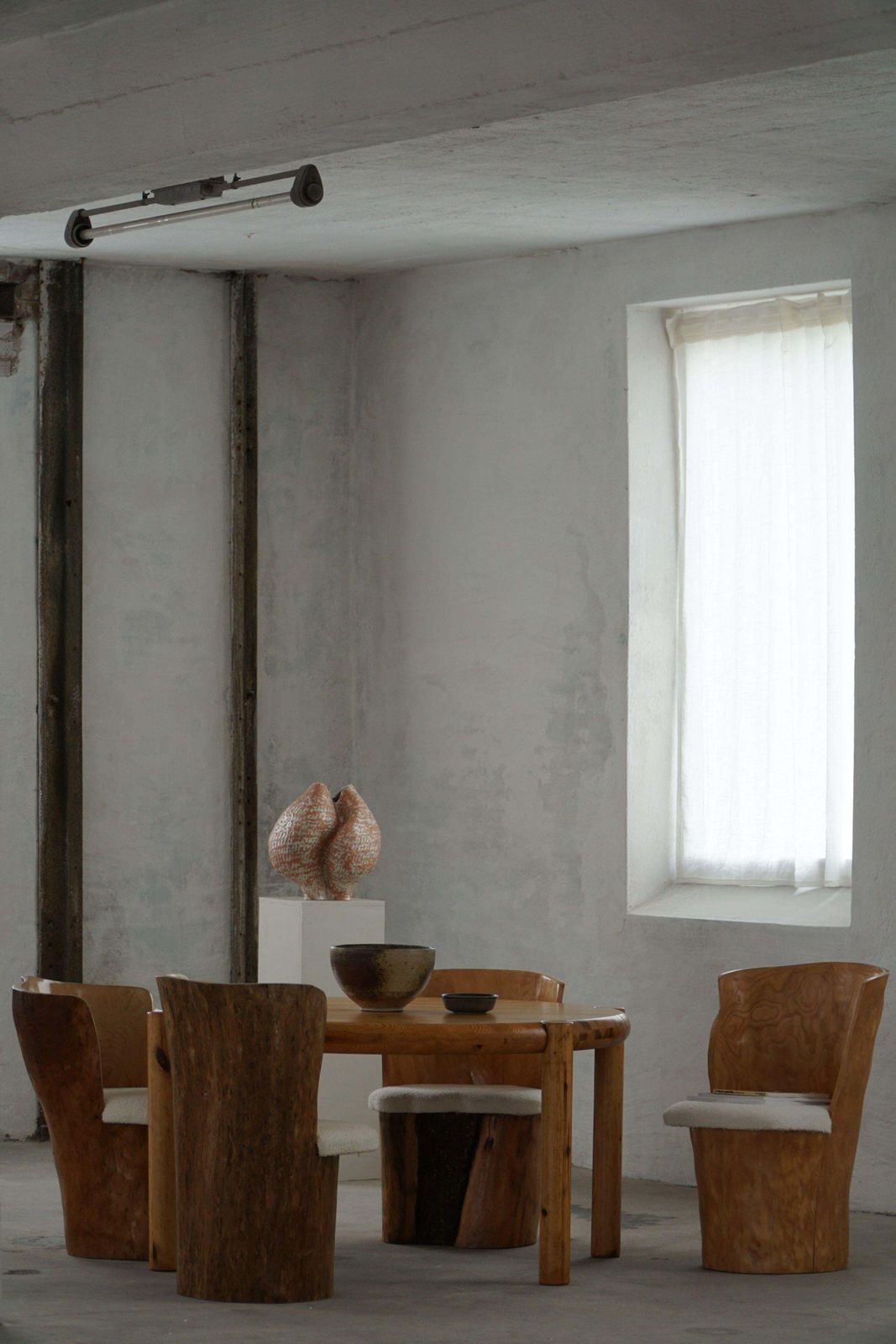Swedish Modern, Set Of Four Stump Chairs, Solid Wood With Bouclé Seats, 1960s photo furniture