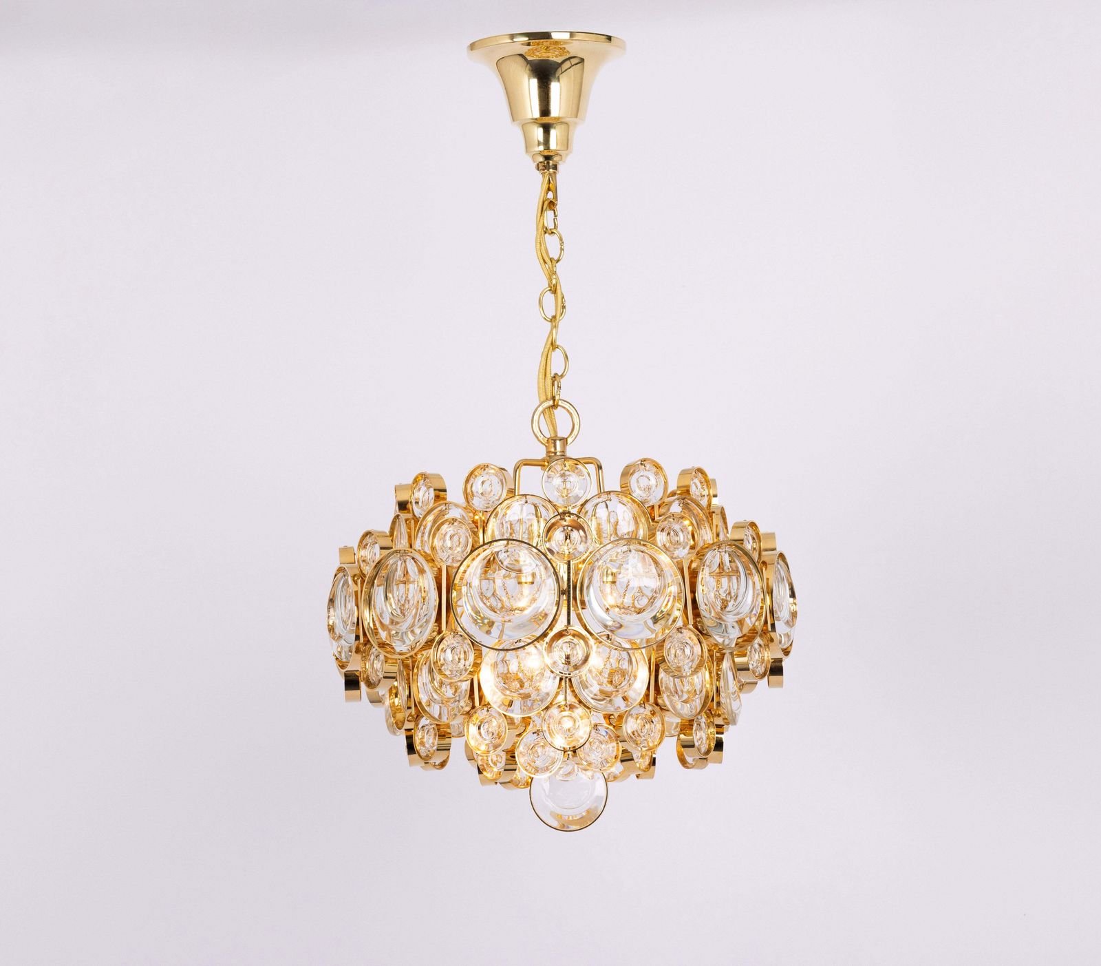 1 Of 3 Petite Gilt Brass Chandelier, Sciolari Style By Palwa, Germany, 1970s photo Lighting