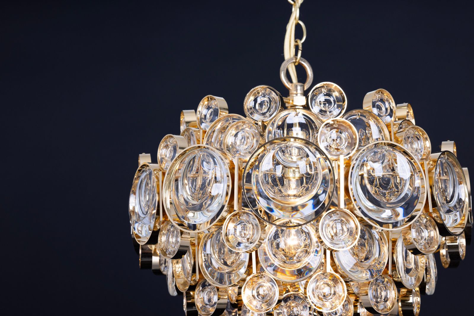 Lighting 1 Of 3 Petite Gilt Brass Chandelier, Sciolari Style By Palwa, Germany, 1970s photo
