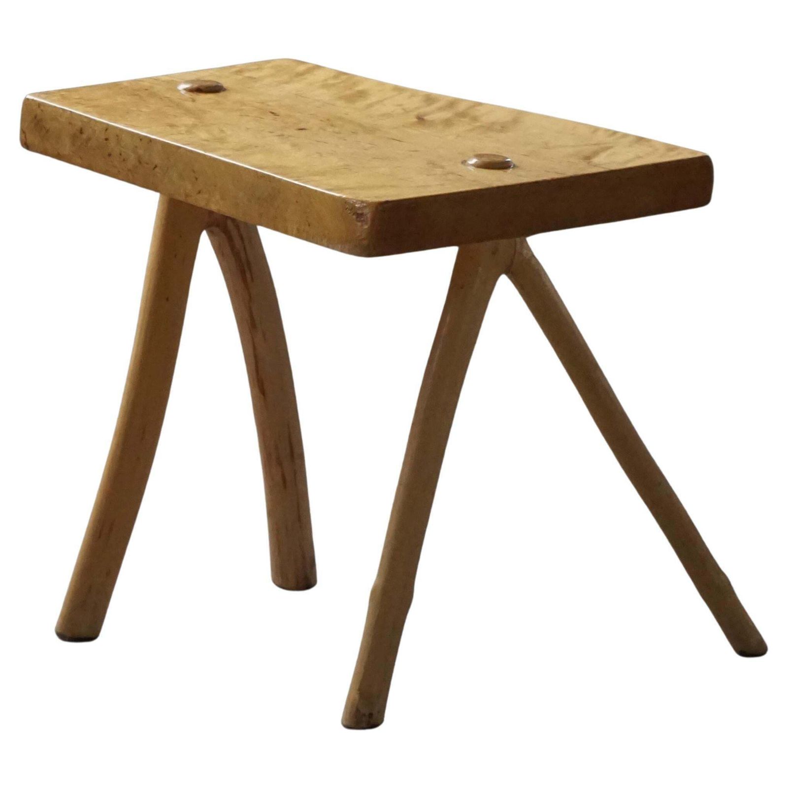 Handcrafted Wooden Wabi Sabi Stool In Birch, Scandinavian Modern, 1960s