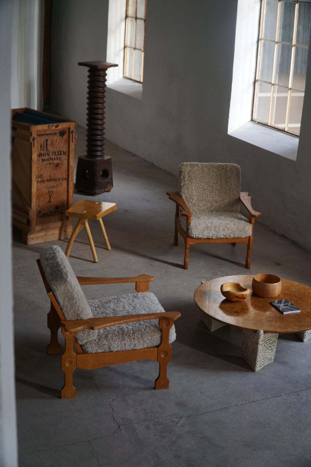 Danish Modern, Pair Of Lounge Chairs In Oak & Lambswool, Henning Kjærnulf, 1960s photo 3582.0