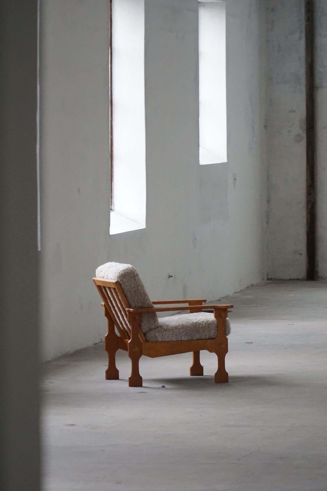 Danish Modern, Pair Of Lounge Chairs In Oak & Lambswool, Henning Kjærnulf, 1960s photo vinterior