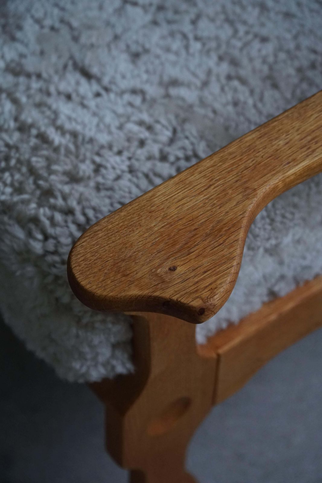 3582.0 Danish Modern, Pair Of Lounge Chairs In Oak & Lambswool, Henning Kjærnulf, 1960s photo