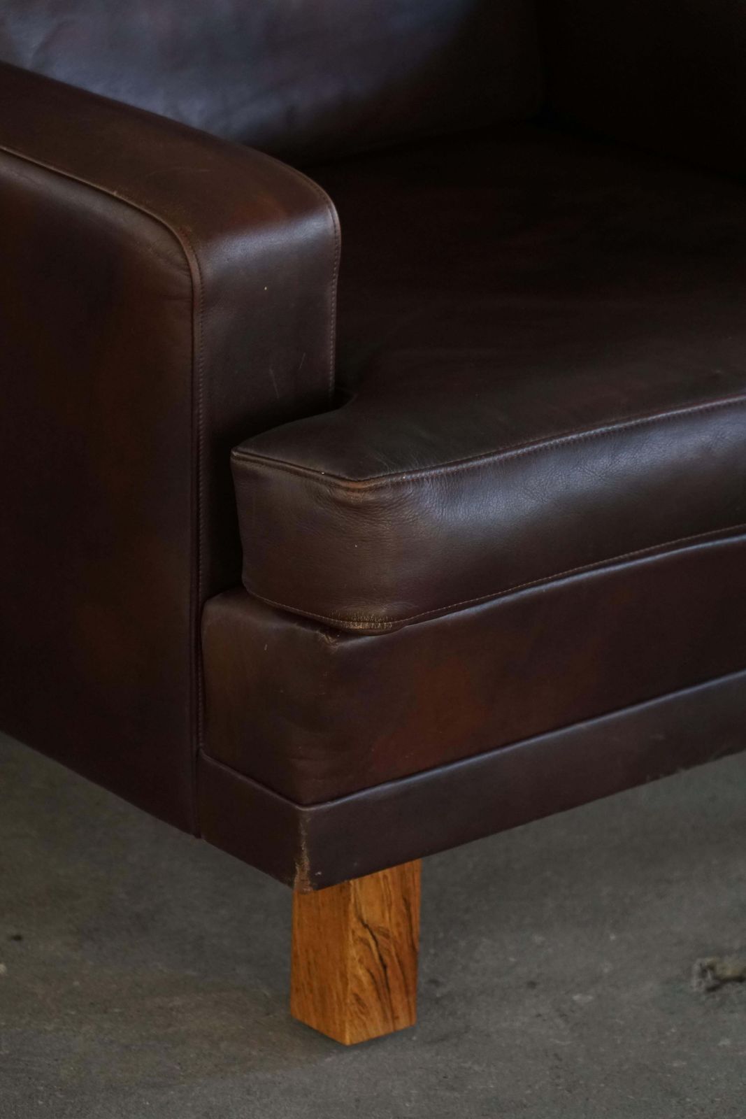 Furniture Pair Of Danish Modern Lounge Chairs In Dark Brown Leather & Rosewood, 1960s photo