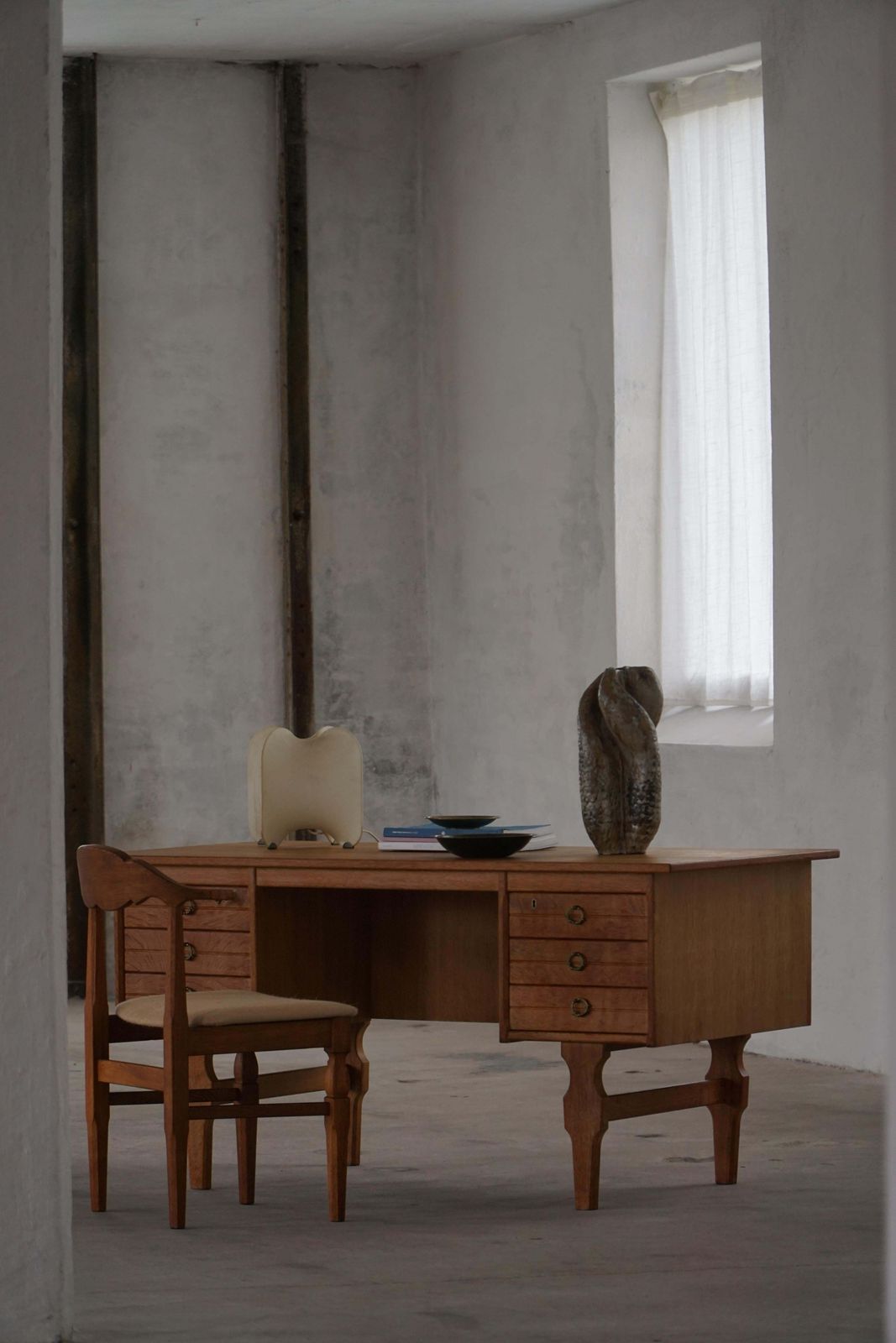 photo for sale Freestanding Desk In Oak, Danish Mid Century Modern, Henning Kjærnulf, 1950s