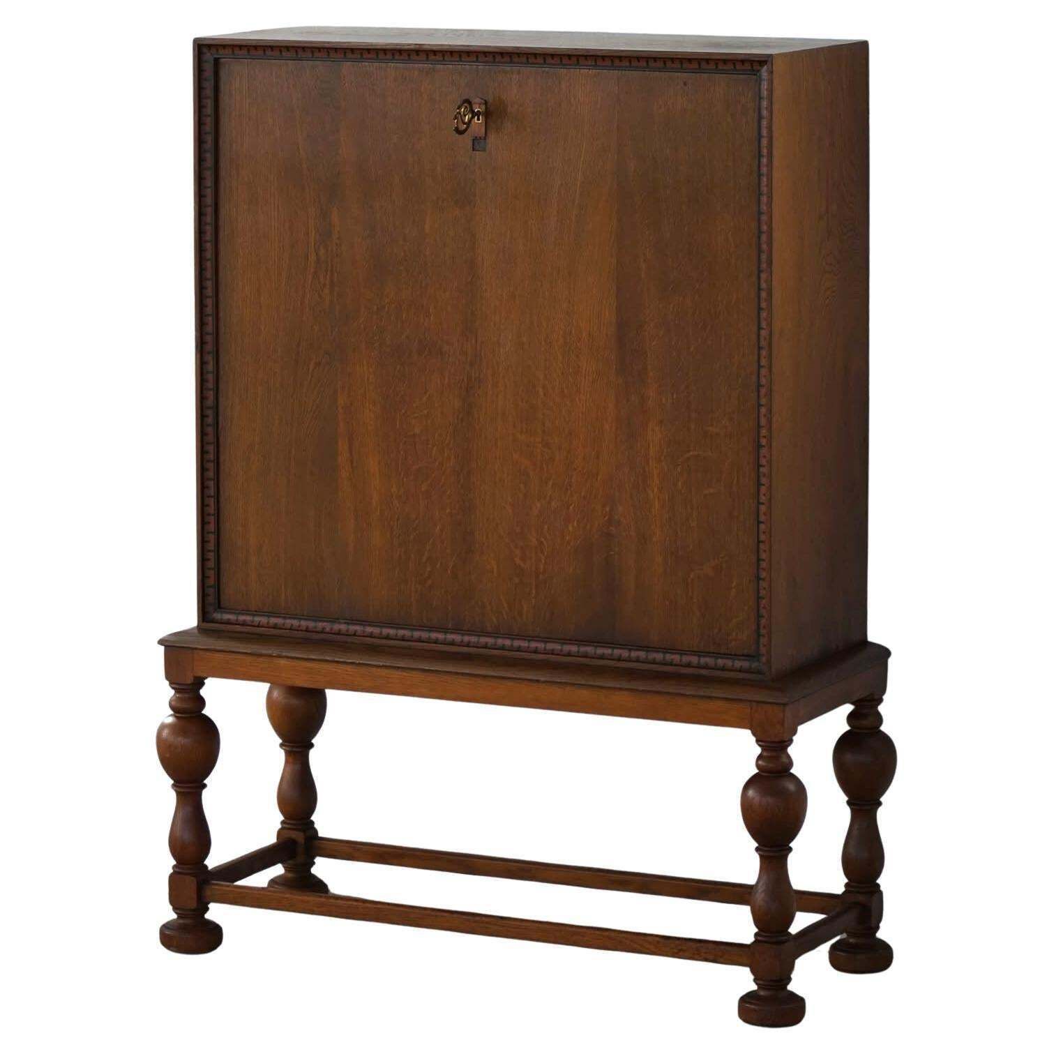 Danish Modern, Unique Handcrafted Oak Secretary Cabinet, Mid 20th Century