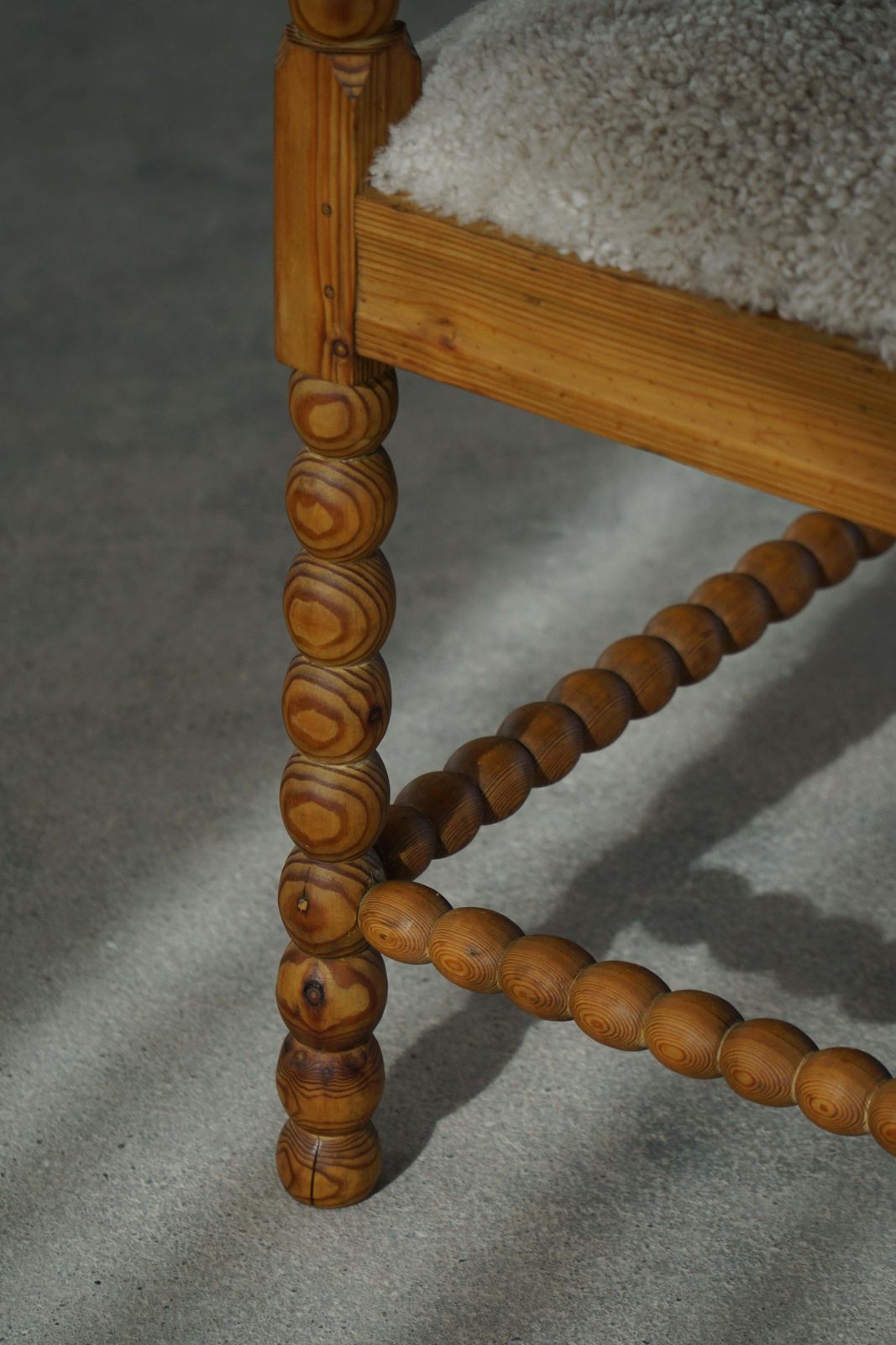 photo vinterior French Antique Hand Crafted Bobbin Corner Chair With Lambswool, Early 20th C