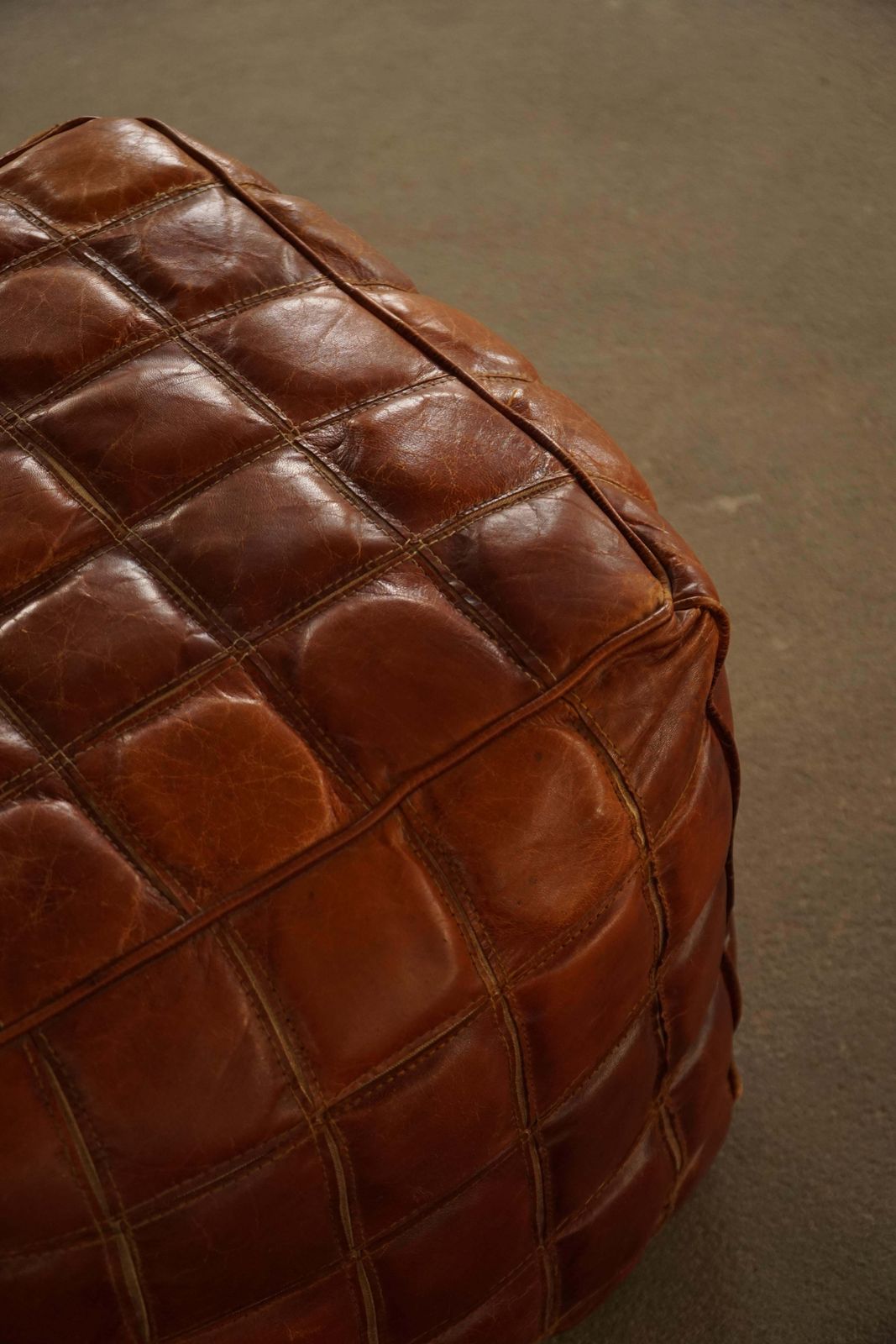 975.0 Mid 20th Century, Cube Pouf / Ottoman In Patinated Brown Leather, 1960s photo