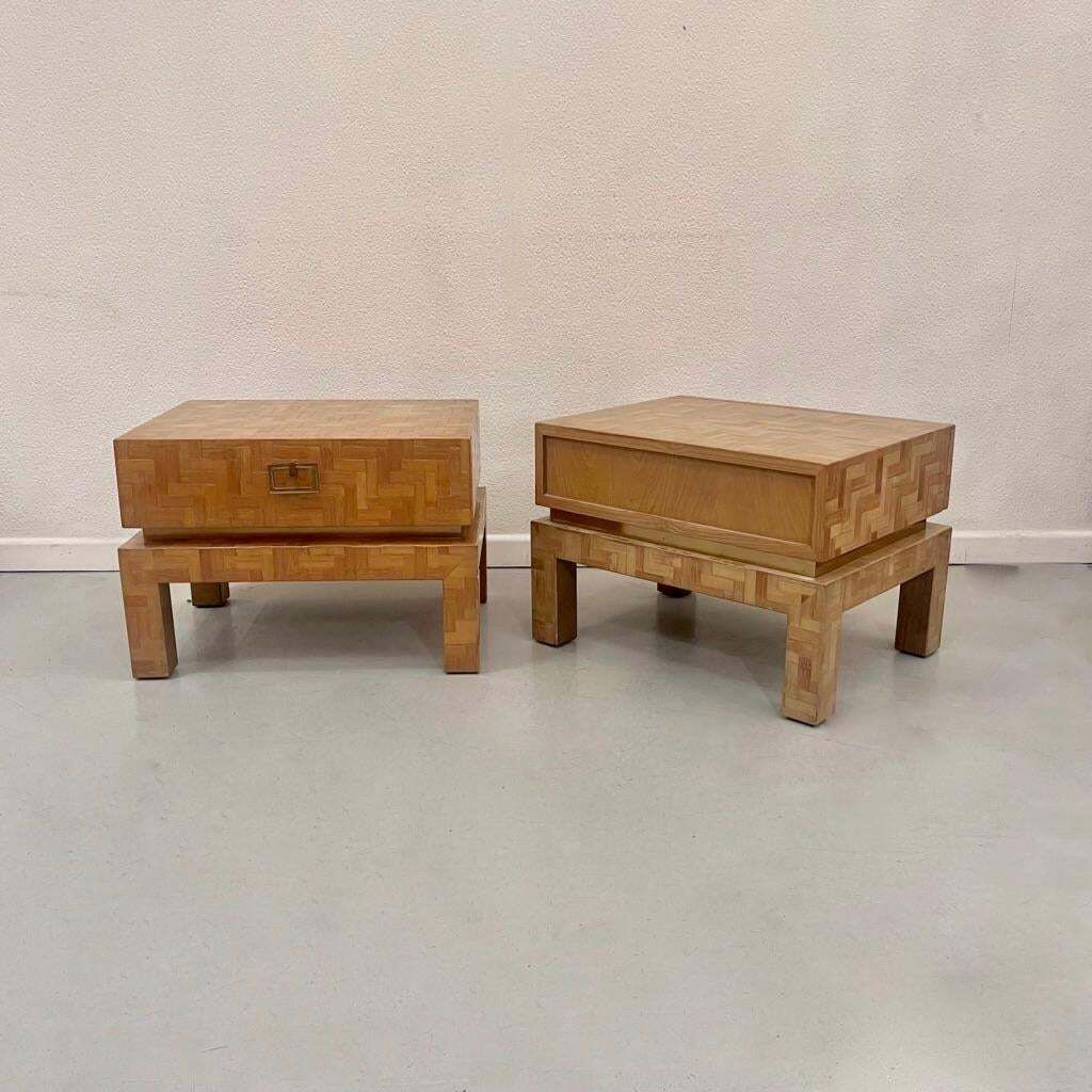 Pair Of Vintage Bamboo & Brass Bedside Tables Made In Italy Ca. 1980s photo Furniture