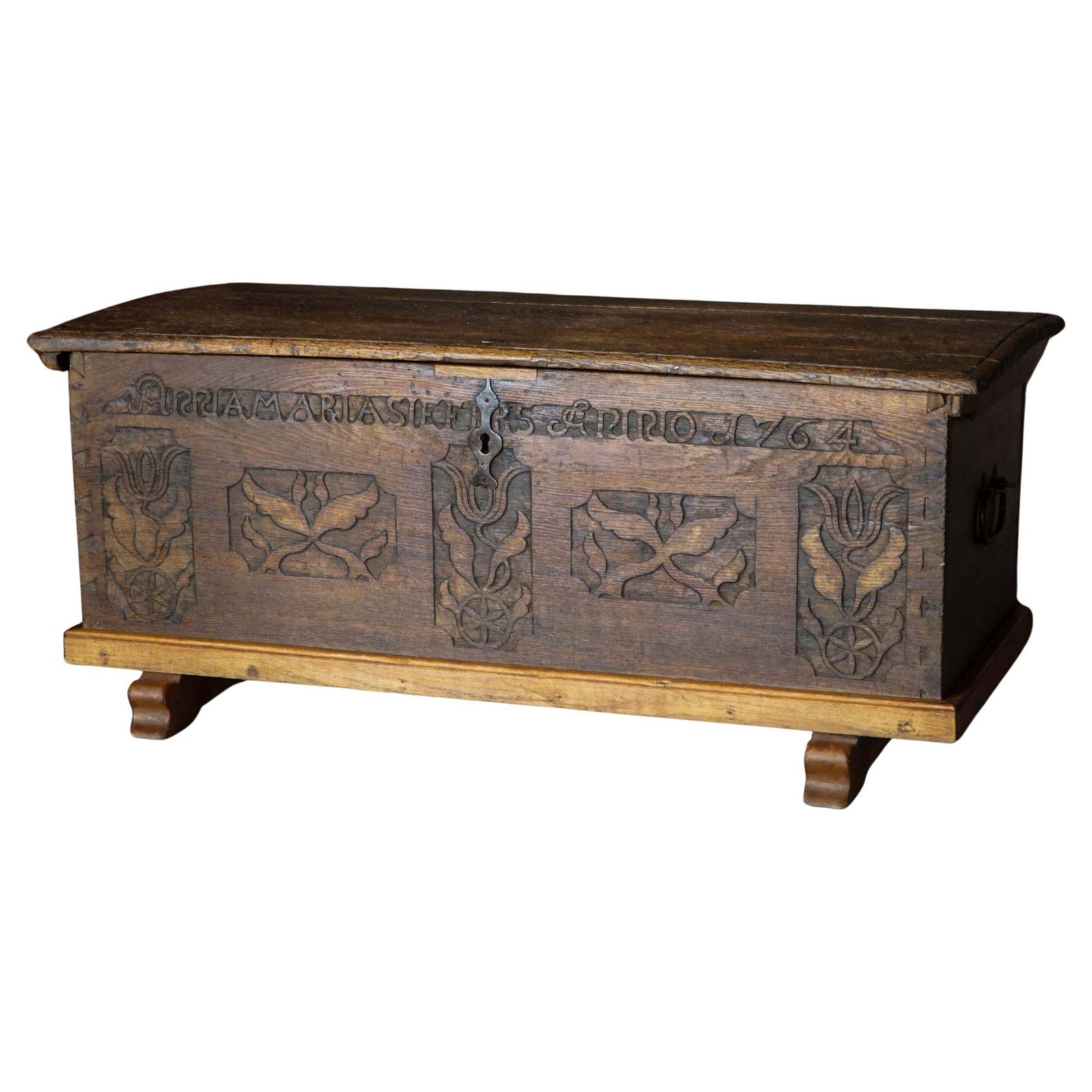 18th Century Scandinavian Folk Art Oak Chest With Carved Panels, Dated 1764