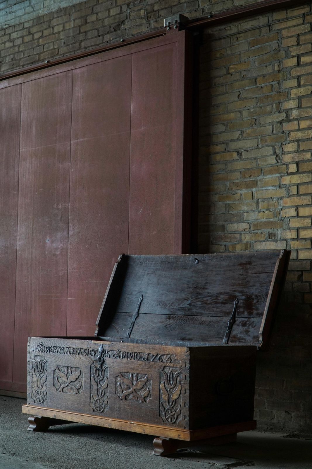 18th Century Scandinavian Folk Art Oak Chest With Carved Panels, Dated 1764 photo Furniture