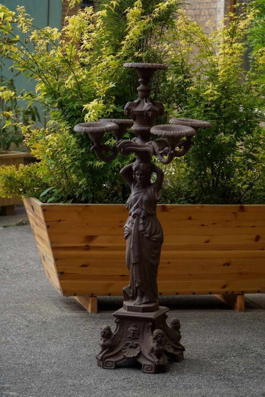 19th Century, Cast Iron Outdoor Candelabra Sculpture, Five Holders, France photo for sale