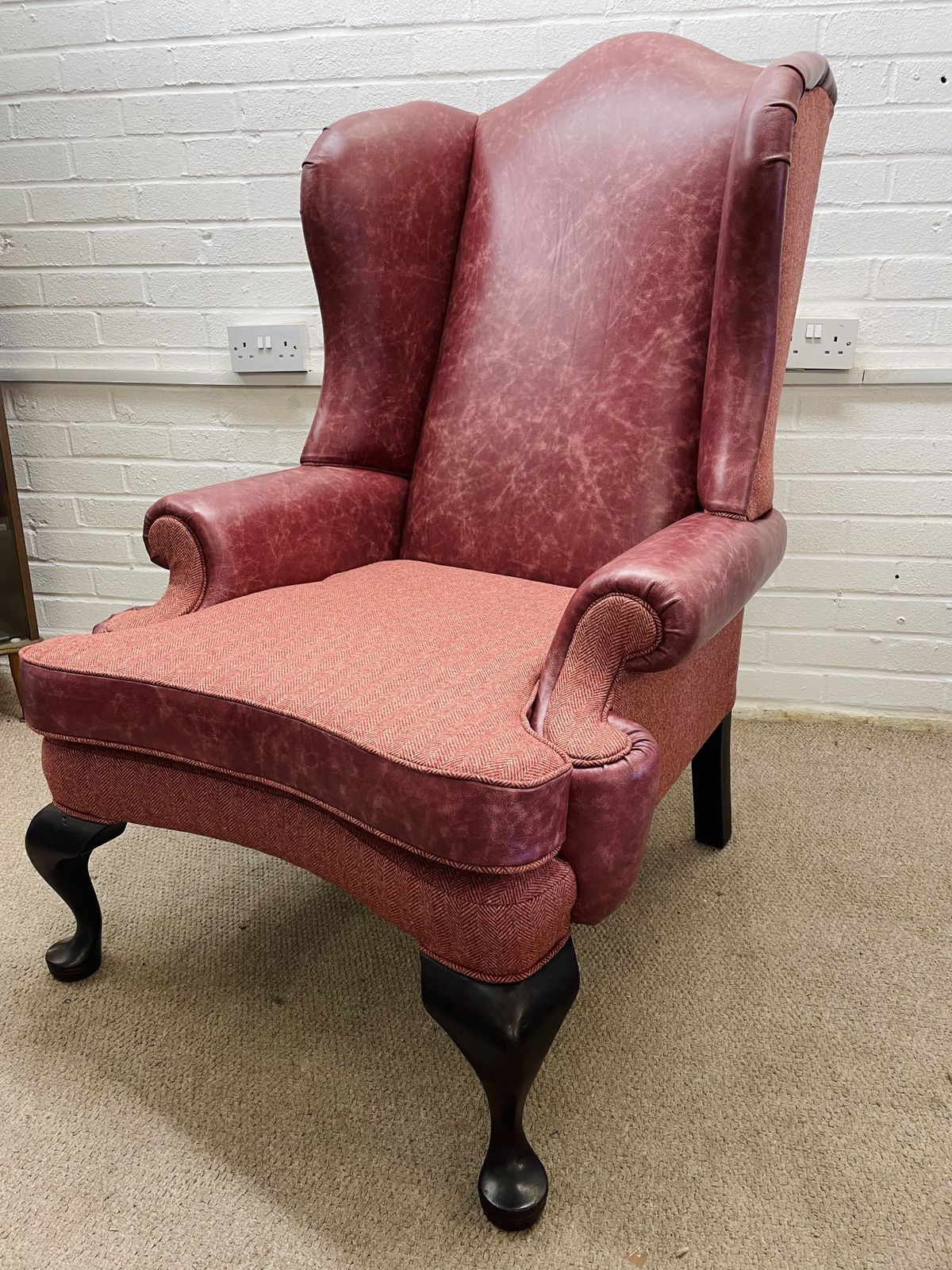 Vintage Duresta Wingback Chair Newly Reupholstered In Genuine Italian Leather And Abraham Moon Fabric photo Furniture