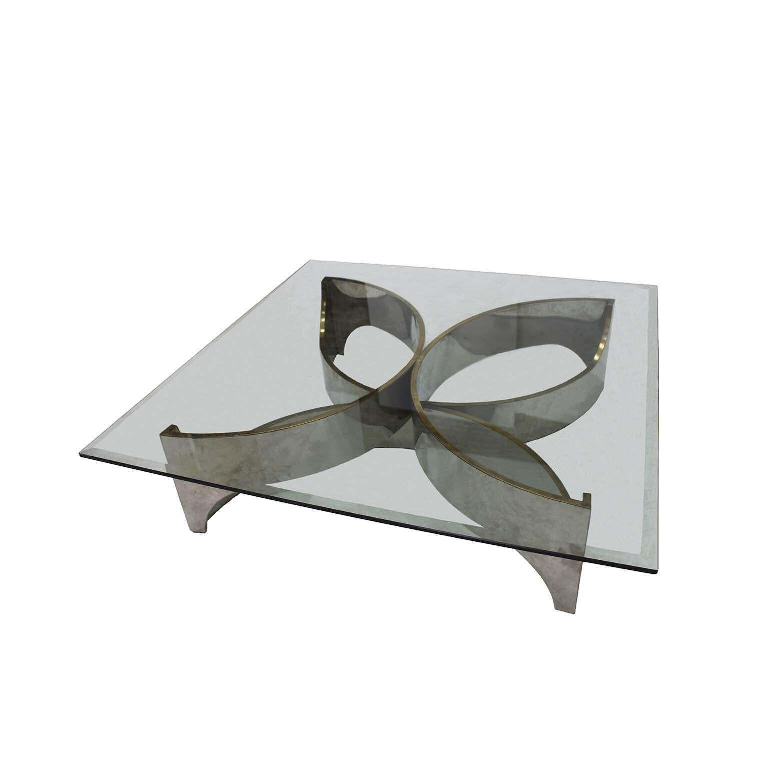 Mid Century Modern Square Center Table, Chrome Metal And Glass Top photo furniture
