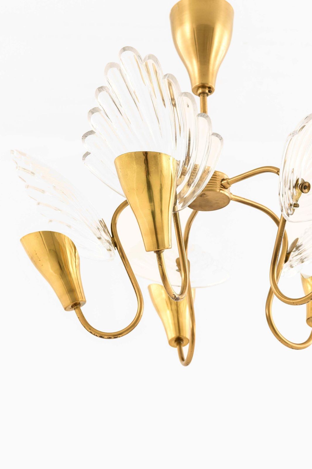 Ceiling Lamp With Five Gracefully Curved Brass Arms By Carl Fagerlund, 1950s photo for sale