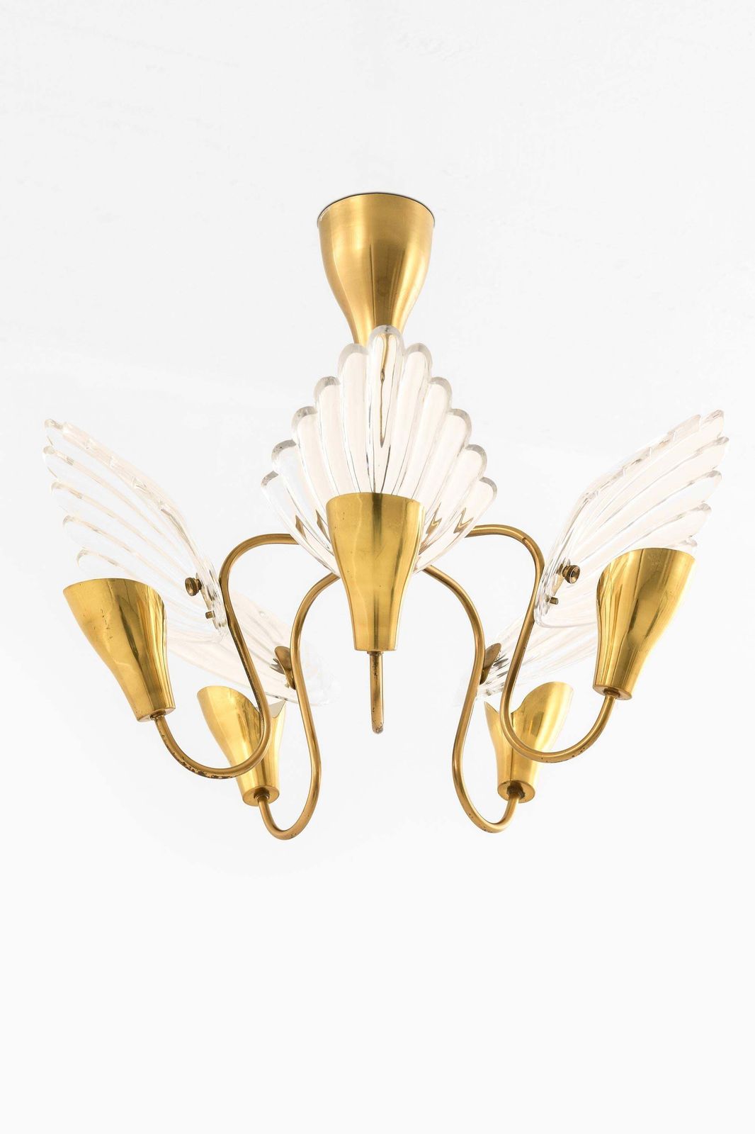 Ceiling Lamp With Five Gracefully Curved Brass Arms By Carl Fagerlund, 1950s photo Lighting