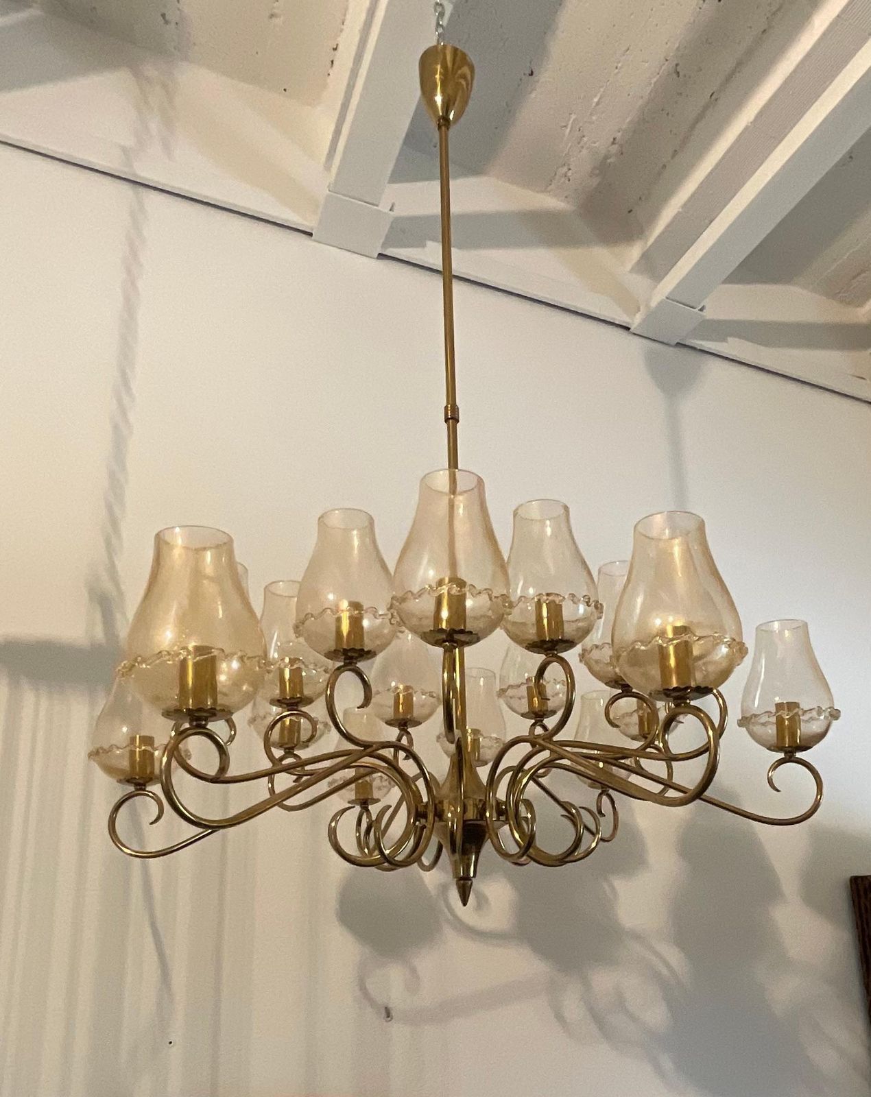 Seguso   Lampadario A 18 Luci In Vetro Di Murano Con Polvere D’oro. Italia 1950 photo vintage