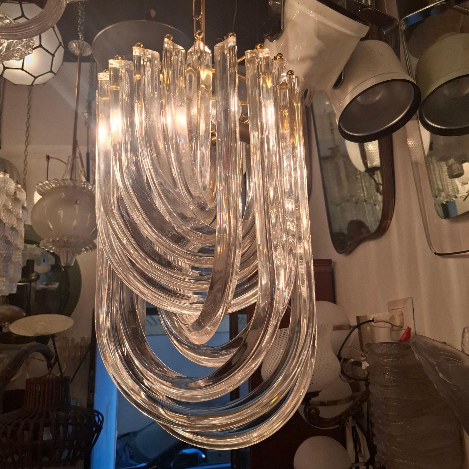 photo furniture Venini Chandelier Murano Glass Brass 1970 Italy