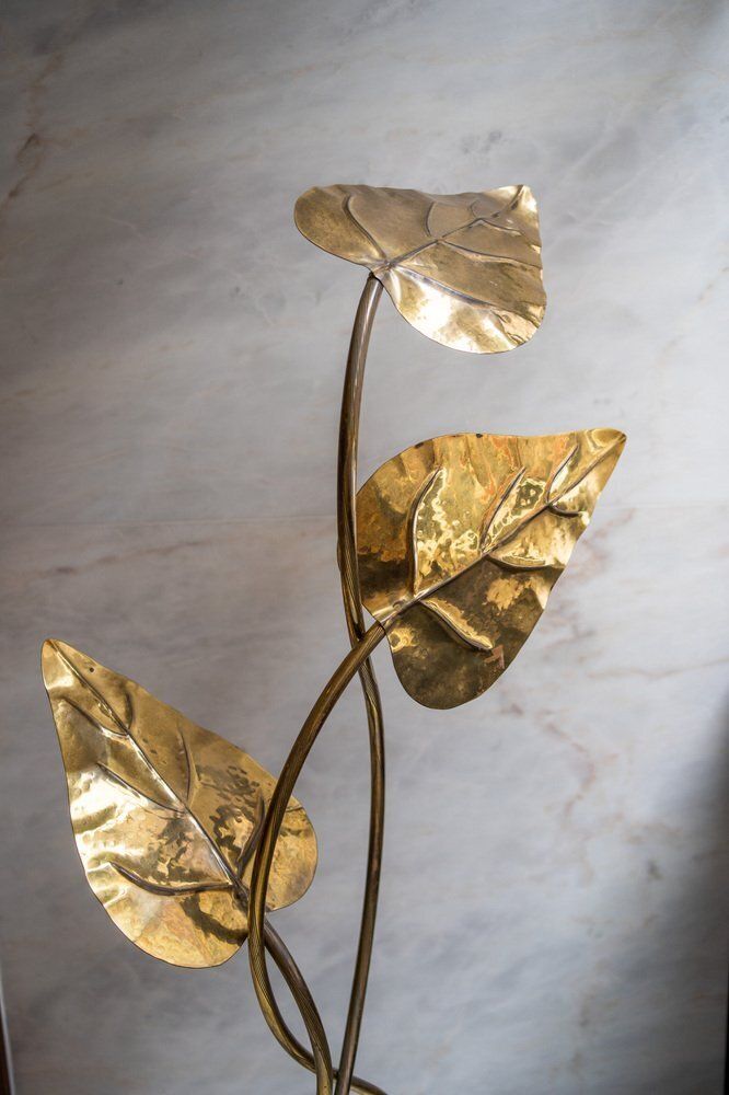Leaf Shaped Floor Lamp In Brass Attributed To Tommaso Barbi, Italy, 1970 photo furniture