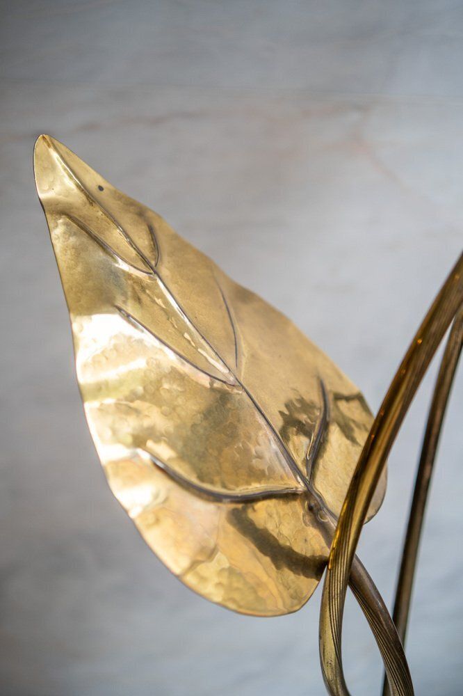 Leaf Shaped Floor Lamp In Brass Attributed To Tommaso Barbi, Italy, 1970 photo for sale