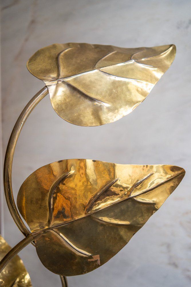 Leaf Shaped Floor Lamp In Brass Attributed To Tommaso Barbi, Italy, 1970 photo Lighting