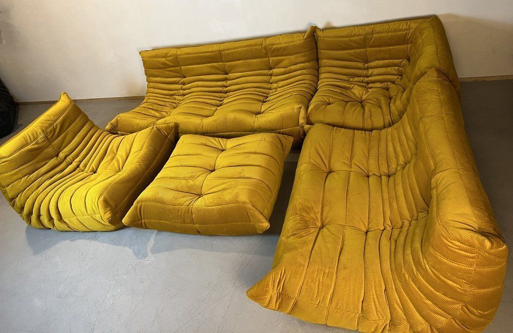 Goldenrod Togo Living Room Set By Michel Ducaroy For Ligne Roset, Set Of 5