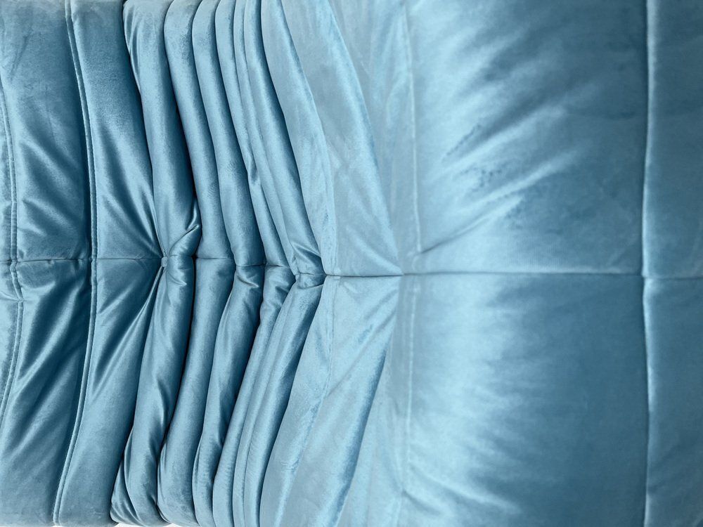 Blue Velvet Togo Lounge Chair By Michel Ducaroy For Ligne Roset photo for sale