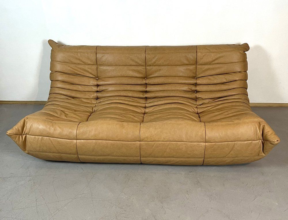 Furniture Camel Leather Togo Sofa Set By Michel Ducaroy For Ligne Roset, Set Of 5 photo