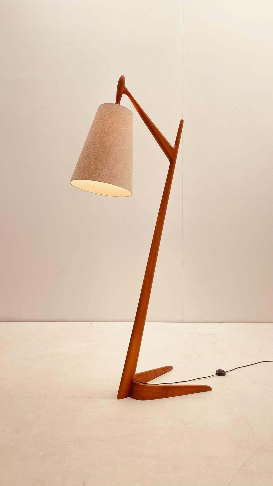 Teak Wood Floorlamp With Boomerang Shape Foot photo furniture
