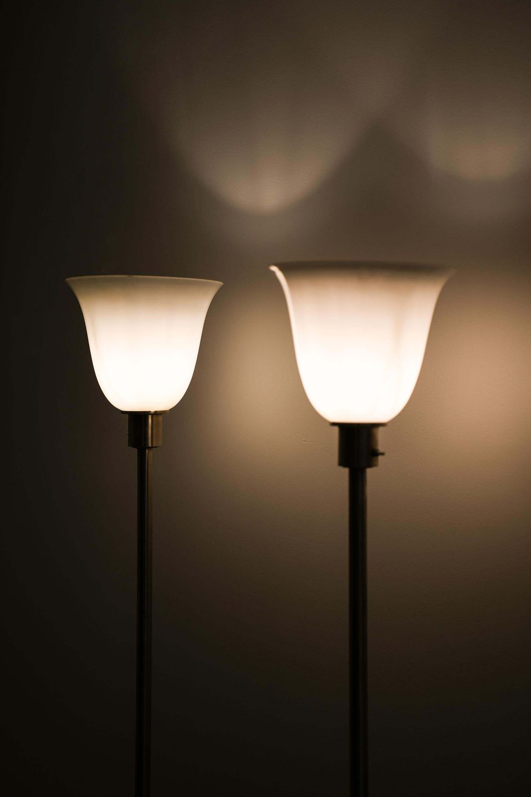 Pair Of Floor Lamps In Nickel And Opaline Glass By Harald Notini, 1930s photo vinterior